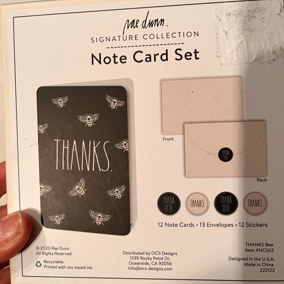 Thank You‎ Cards with Bees by Rae Dunn (Note Card Set and Stickers - new) - Picture 7 of 13